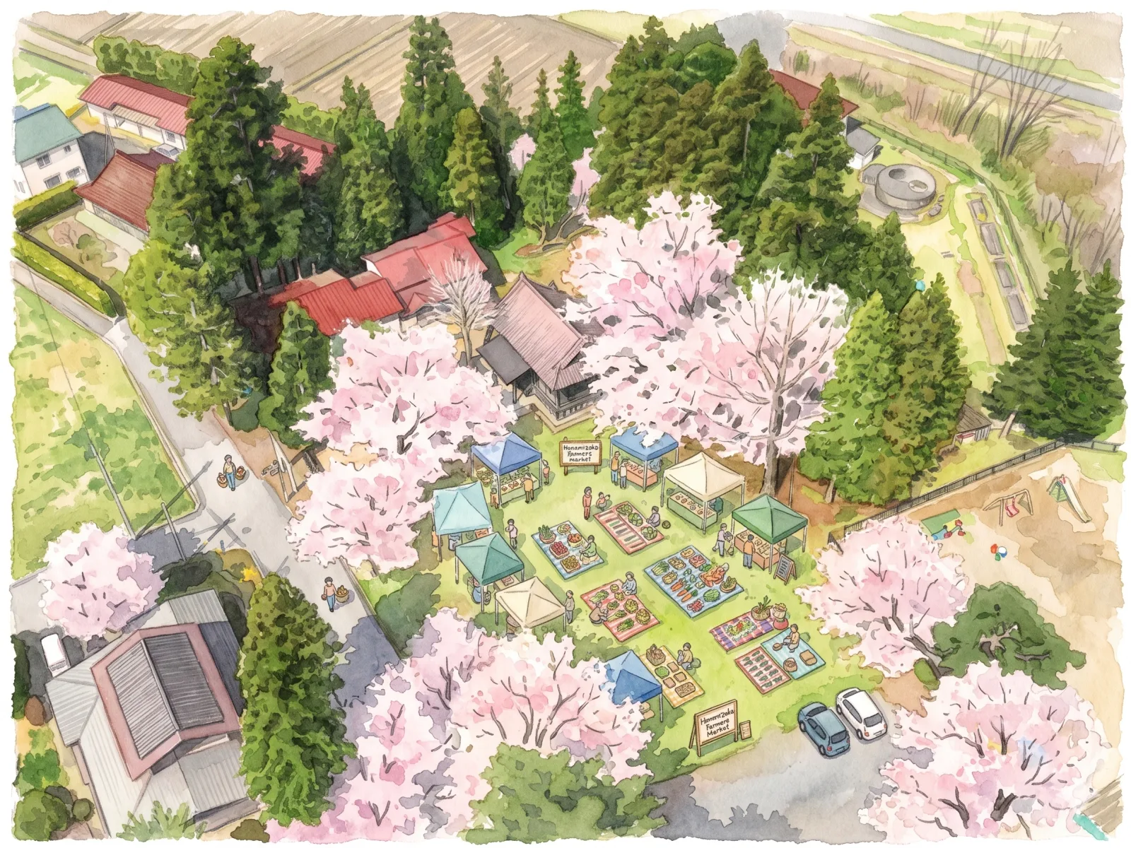 六日市開催時のイメージ図（水彩イラスト）